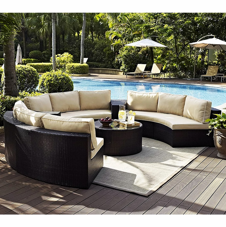 Sofá de exterior para patio, villa, jardín, conjunto de ocio en forma de arco, de aleación de aluminio, impermeable, resistente al sol, de ratán, para uso doméstico