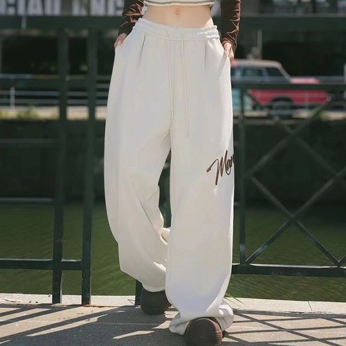 American gray hip-hop jazz dance pants autumn embroidery loose wide-leg casual sports ankle-length pants