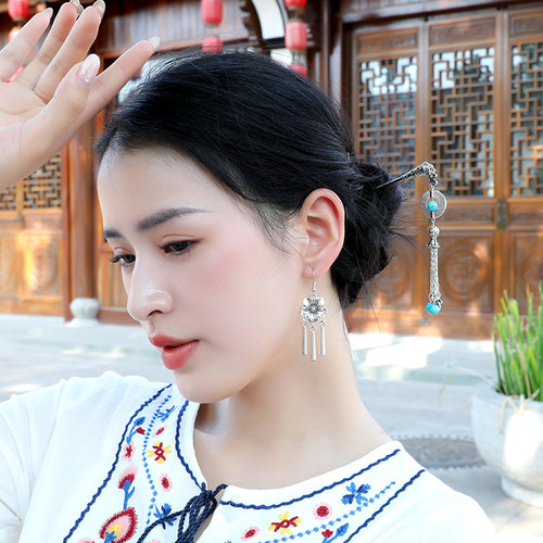 Ancient style new Chinese style turquoise tassel hairpin women's high-end daily hairpin simple cheongsam Hanfu hairpin
