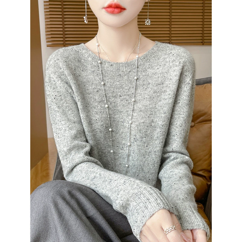 24 чистый шерстяной свитер женский низкий округлый воротник