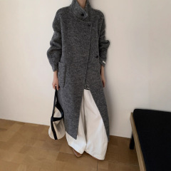 2025秋冬新款韩系双面羊绒大衣女慵懒风中长款立领宽松羊毛呢外套