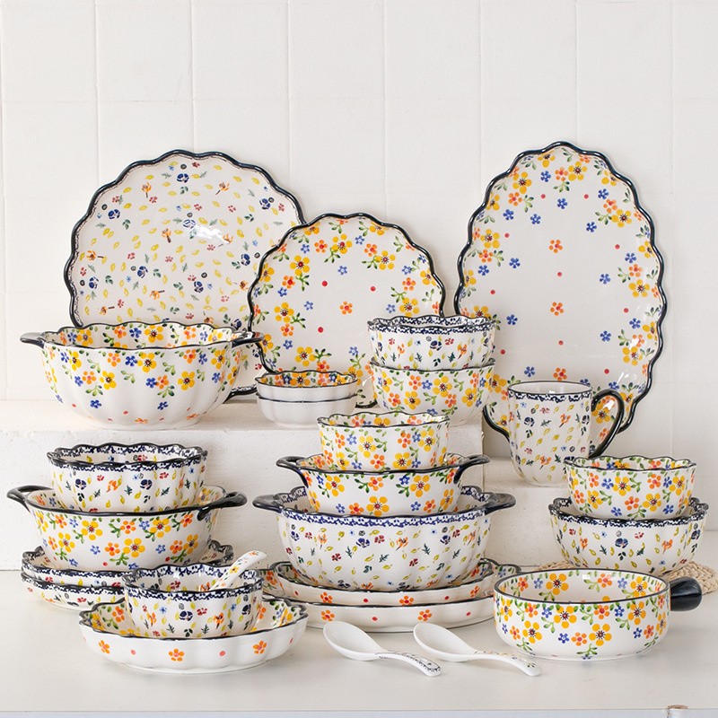 Polish Dish Set Household High-Value Ceramic Tableware Creative Bowls and Chopsticks Combination Bowls and Plates Housewarming Gift Box