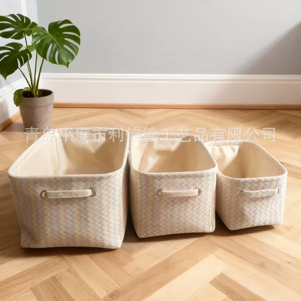 Cross-Border Japanese-Style Cotton and Linen Storage Basket, Foldable Clothes Storage Basket for Home Use, Eco-Friendly Fabric Storage Basket for Bedroom Wardrobe