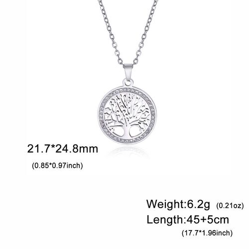 Foreign trade e-commerce cut titanium steel with diamond outer ring hollow tree pendant necklace feminine versatile stainless steel necklace