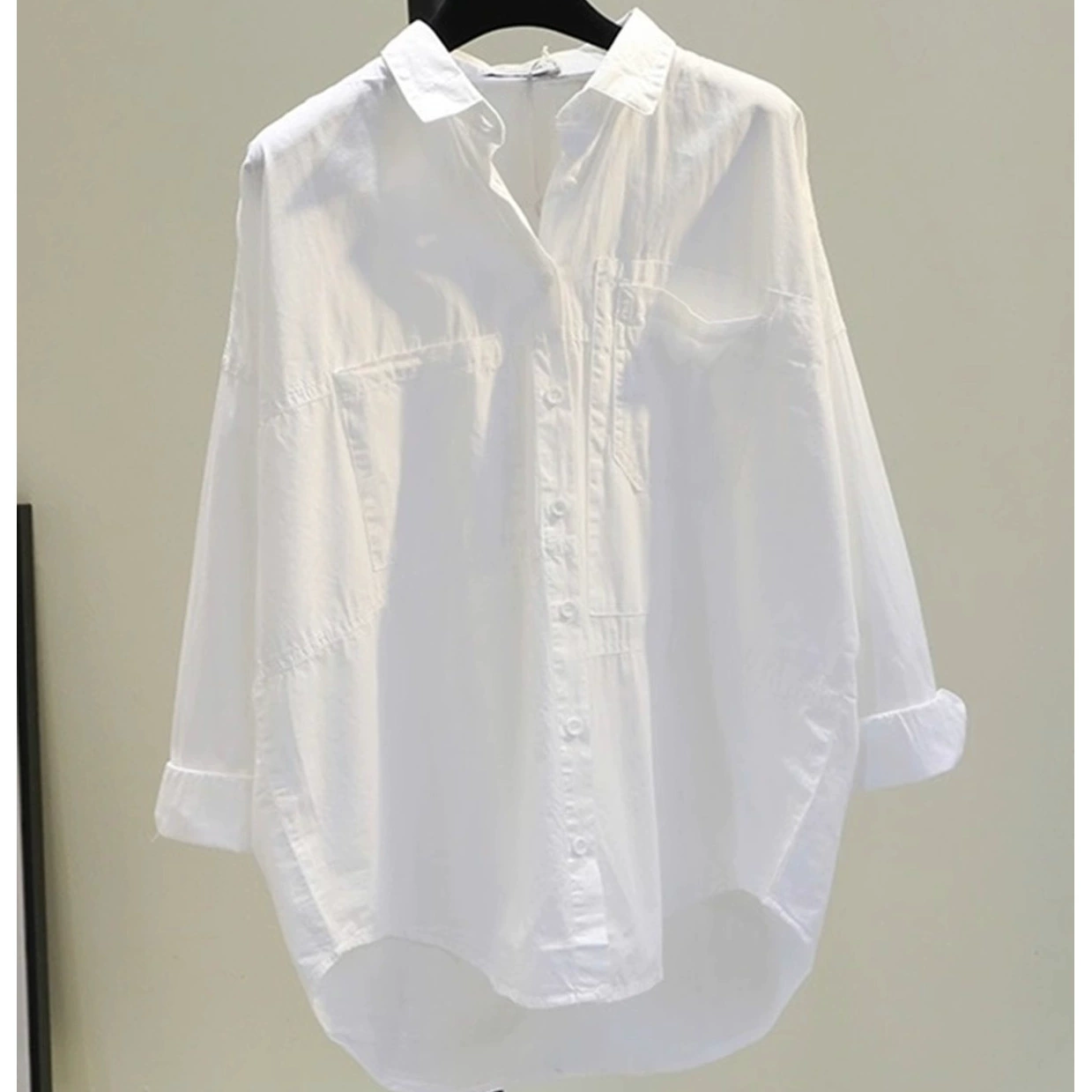 Белая хлопковая тонкая рубашка женская корейская рубашка