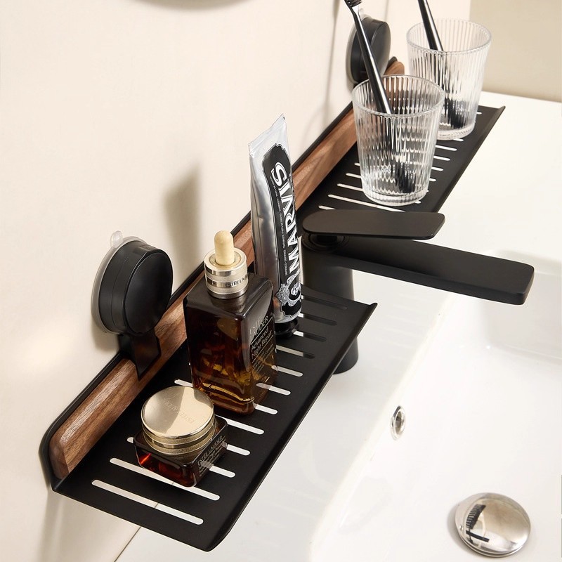Walnut Suction Cup Bathroom Storage Rack Without Punching Bathroom Mirror Faucet Washbasin Storage Rack
