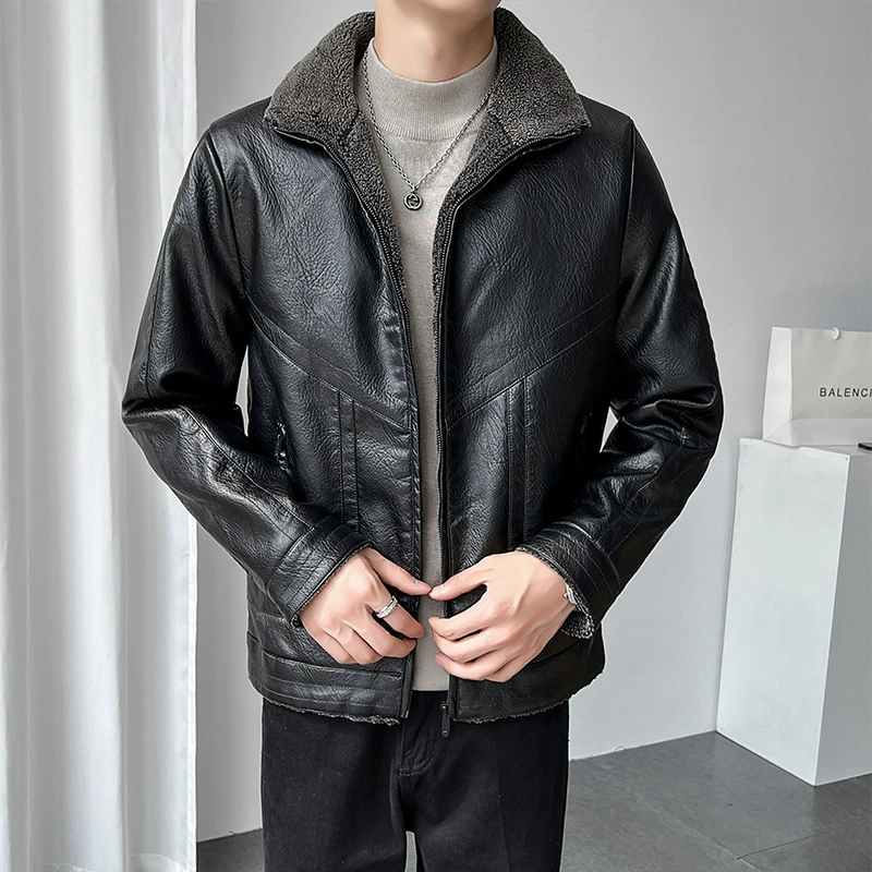 2023 Новая мужская кожаная Толстая зимняя повседневная куртка больших размеров, мужская повседневная кожаная куртка на флисовой подкладке для отца средних лет