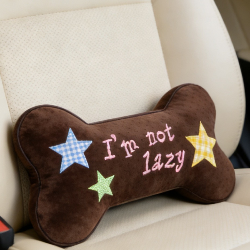 New Dog Car Headrest Bone-Shaped Plush Cartoon Cute Pillow Lumbar Support Doll Car Interior Accessories