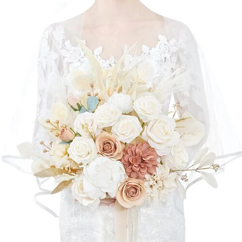 Bouquet bride ribbon beaded Korean wedding simulation rose bouquet photo studio bride bouquet shooting props