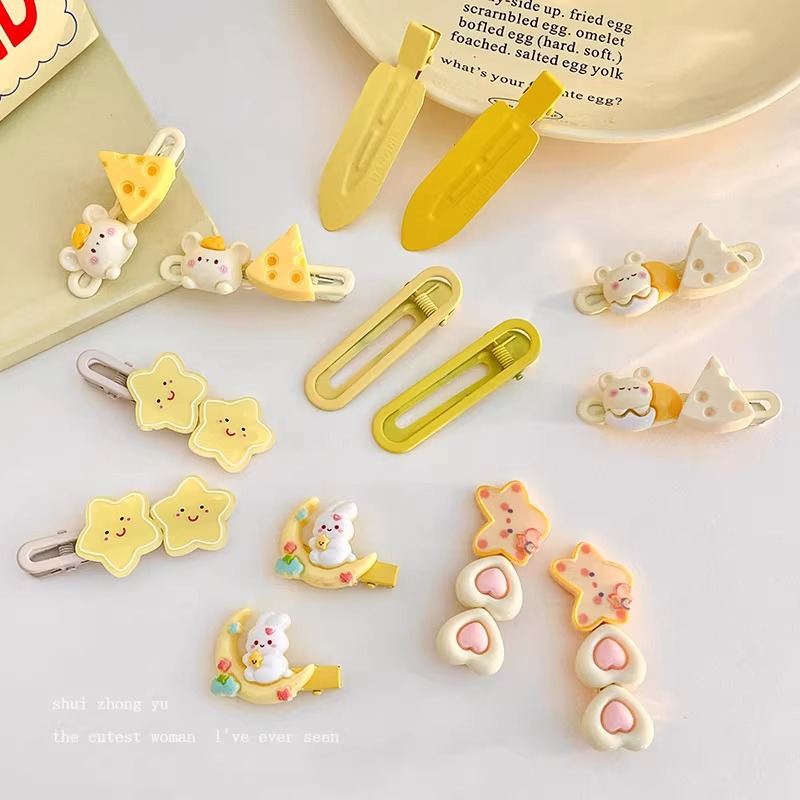 Crema amarilla Linda horquilla accesorios para el cabello femenino frente lado pelo roto flequillo clip estudiante horquilla niños clip tocado