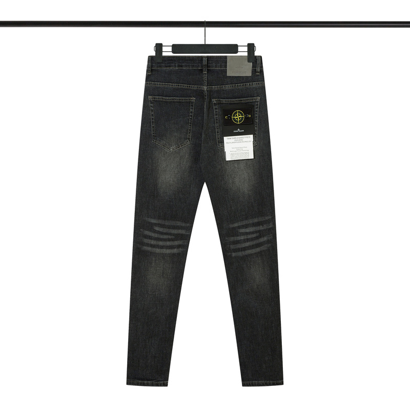 Cross-Border Export Stone Stone Island Simple Stretch Washed Pocket Compass Embroidered Badge Skinny Jeans
