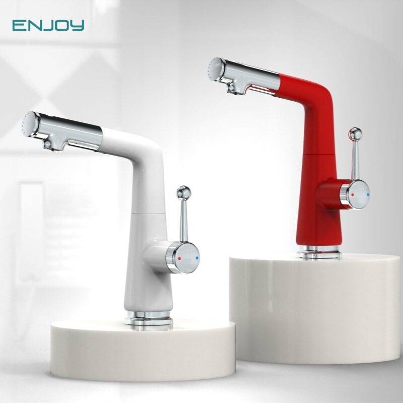 All-Copper Pull-Out Basin Faucet with Spray for Bathroom Sink and Balcony