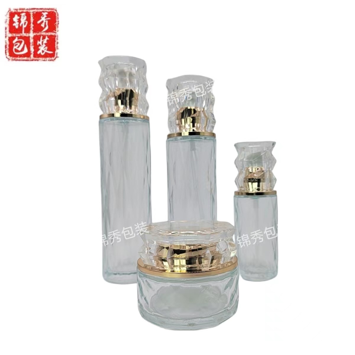 现货钻石玻璃化妆瓶套装 精华水乳液瓶 膏霜瓶