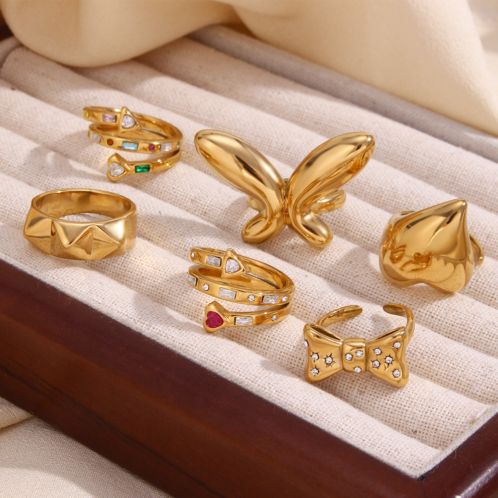 Geometric Zircon Inlaid Stainless Steel Ring