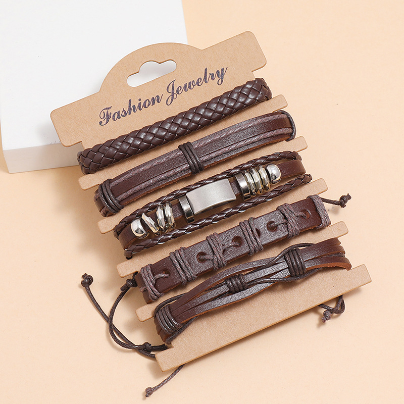retro woven leather bracelet set