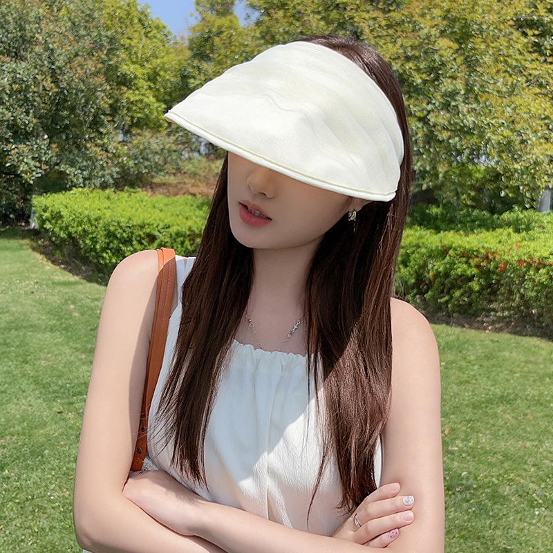 2025 新しいメッシュ帽子プリーツ黒中空トップ日焼け止め帽子女性の夏の日焼け止めサンハット旅行日よけ帽子|undefined