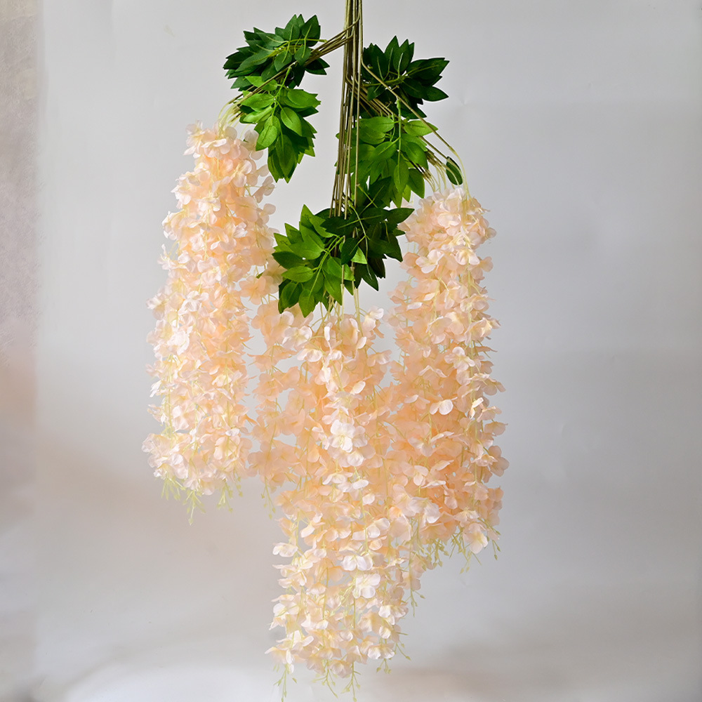 Simulación flor de glicina de 6 hojas flor falsa flor de techo violeta flor de boda de glicina decoración de flores de ratán decoración de flores vid