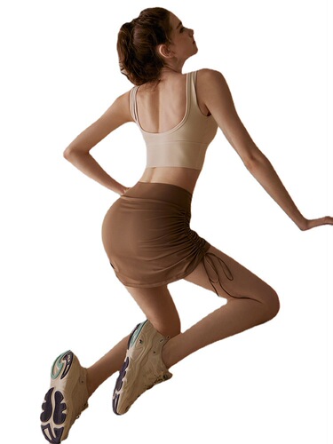 Yoga pants autumn and winter sports short yoga skirt fake two-piece anti-exposure pleated peach hip running skirt