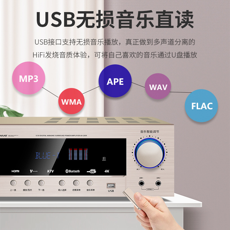 HD HDMI profesional de alta potencia 5,1 canales 4K hogar karaoke Bluetooth karaoke DTS amplificador de potencia