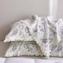 a类母婴级全棉色织提花流苏枕巾纯棉防头油枕头巾一对装四季通用