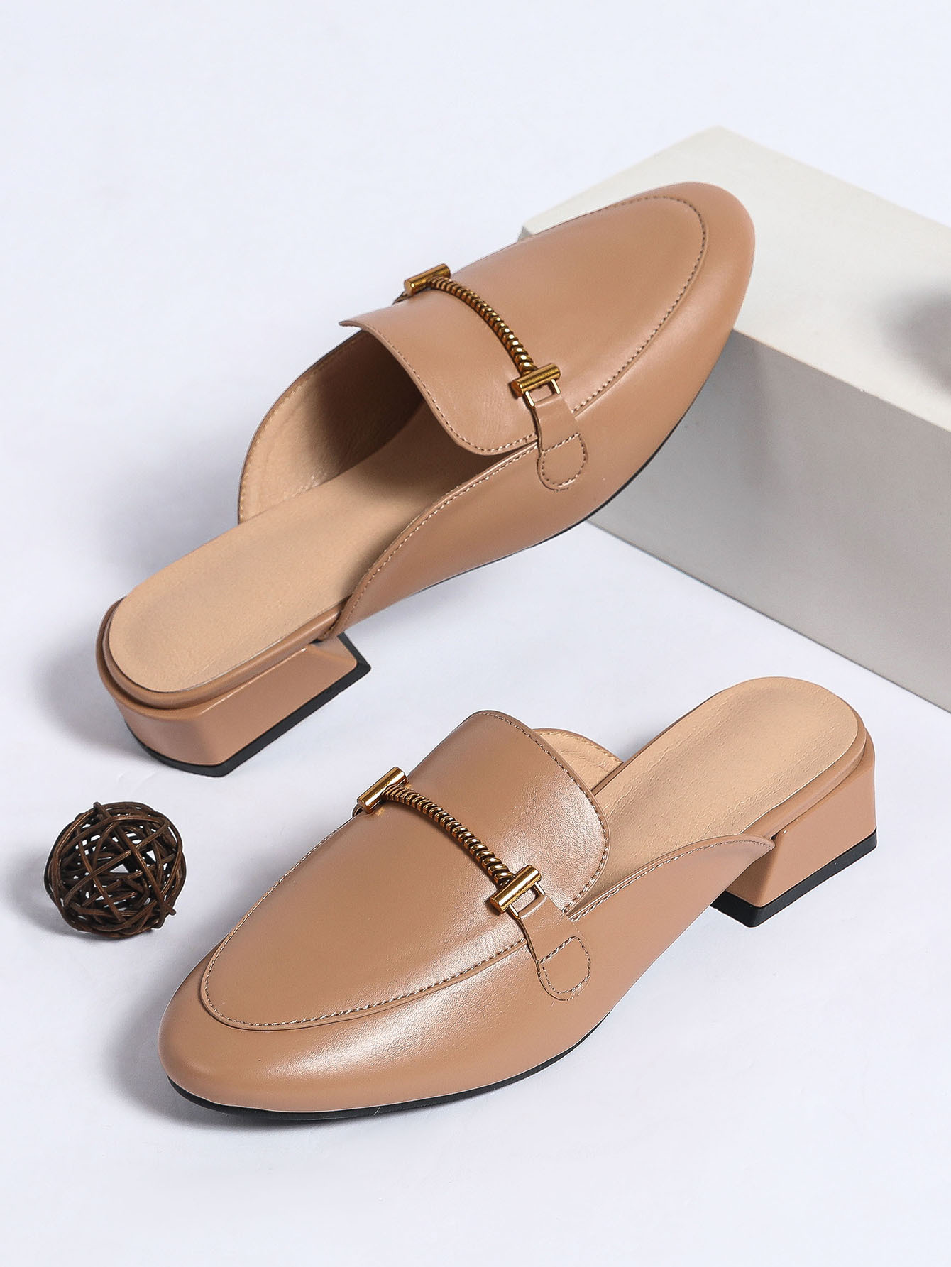 The New Spring Chunky Heel Sandals Slip On Baotou Drag Fashion All Match Soft Bottom Metal Buckle Summer Pointed Toe_voghion.com