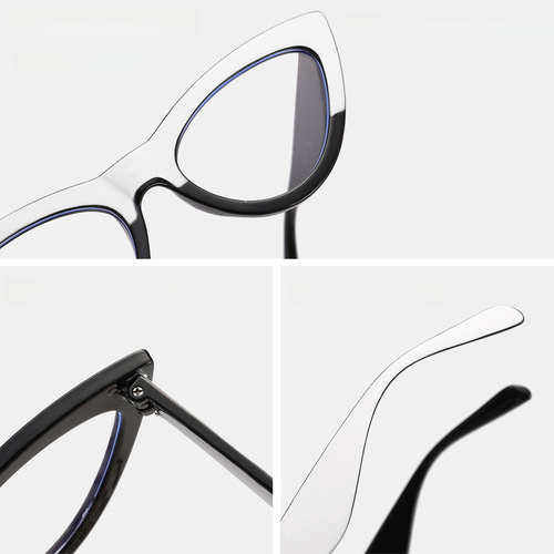 2024 New Arrival European and American Retro Cat Eye Color-Contrast Anti-Blue Light Glasses Women's Trendy Fashion All-Match Myopia Spectacles