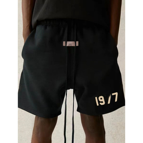 FOG Heavyweight Trendy Short Pants 1977 Fashion Loose Simple Men's Five-Pocket Shorts ESS Silicone Label Five-Pocket Shorts
