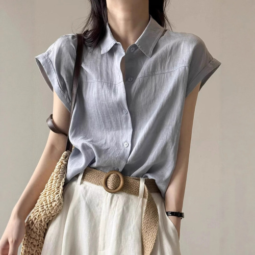 Korean-style Feifei sleeve linen shirt for women, summer design, niche sleeveless French-style top, high-end retro blouse