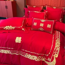 高档结婚床上用品四件套婚庆婚房喜被乔迁新居大红色六件套双人床