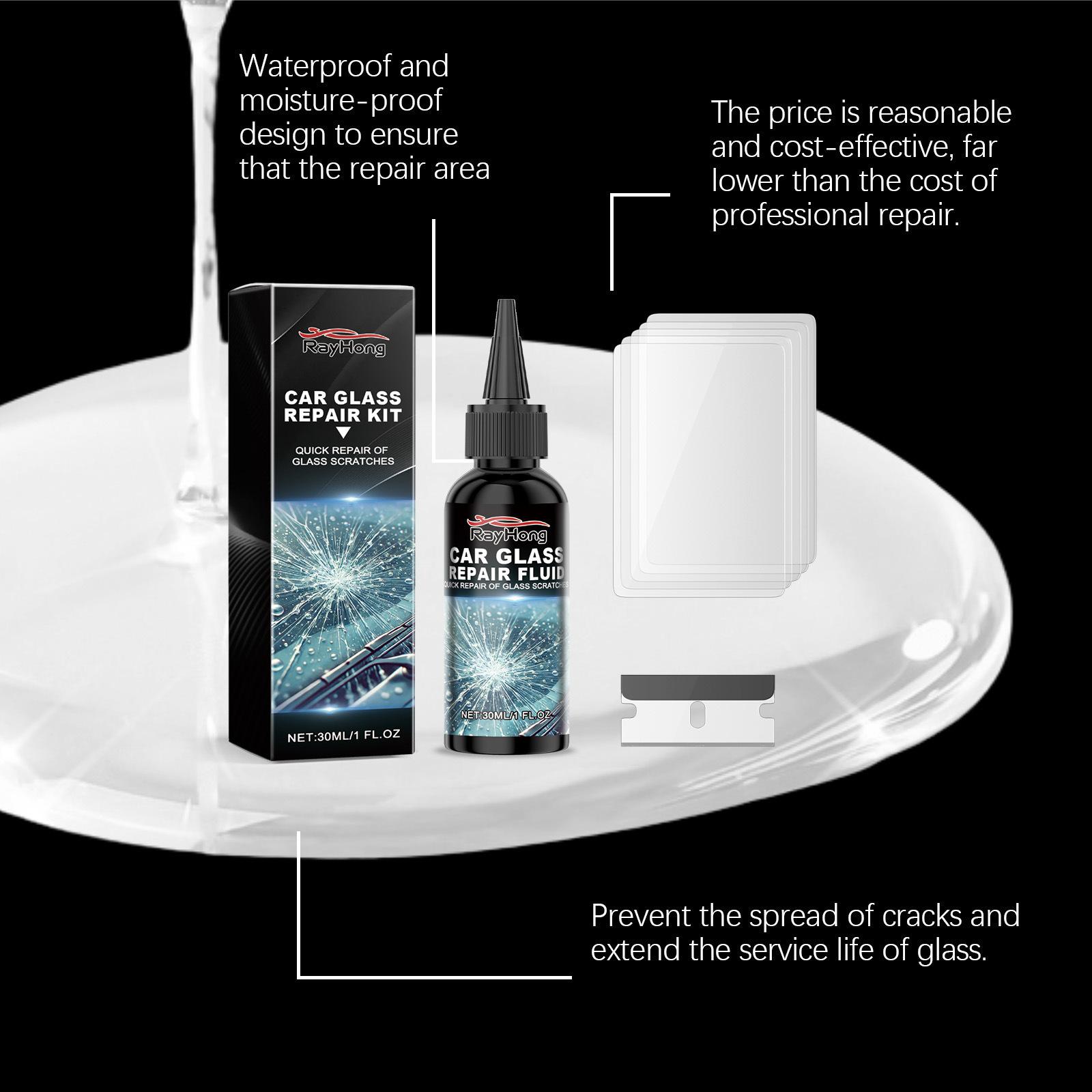 Rayhong Car Repair Kit Windshield Window Crack Care Solution to Improve Vision Clarity Tool