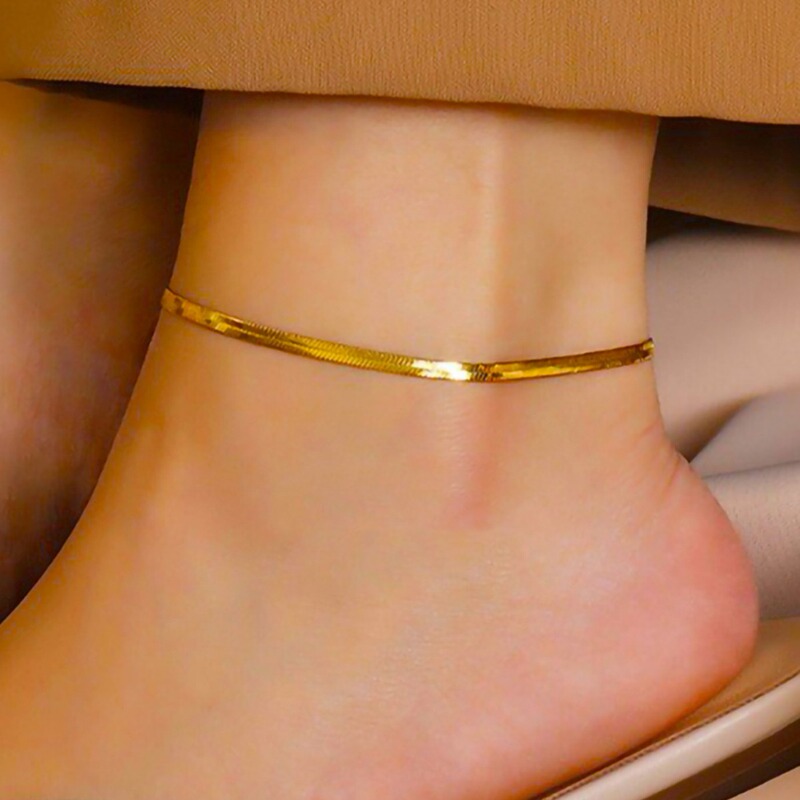 Cross-Border Export of Bracelets and Anklets, Electroplated Flat Snake Blade Chain Anklets, Stainless Steel Foot Chains, 18K Gold Stainless Steel Wholesale