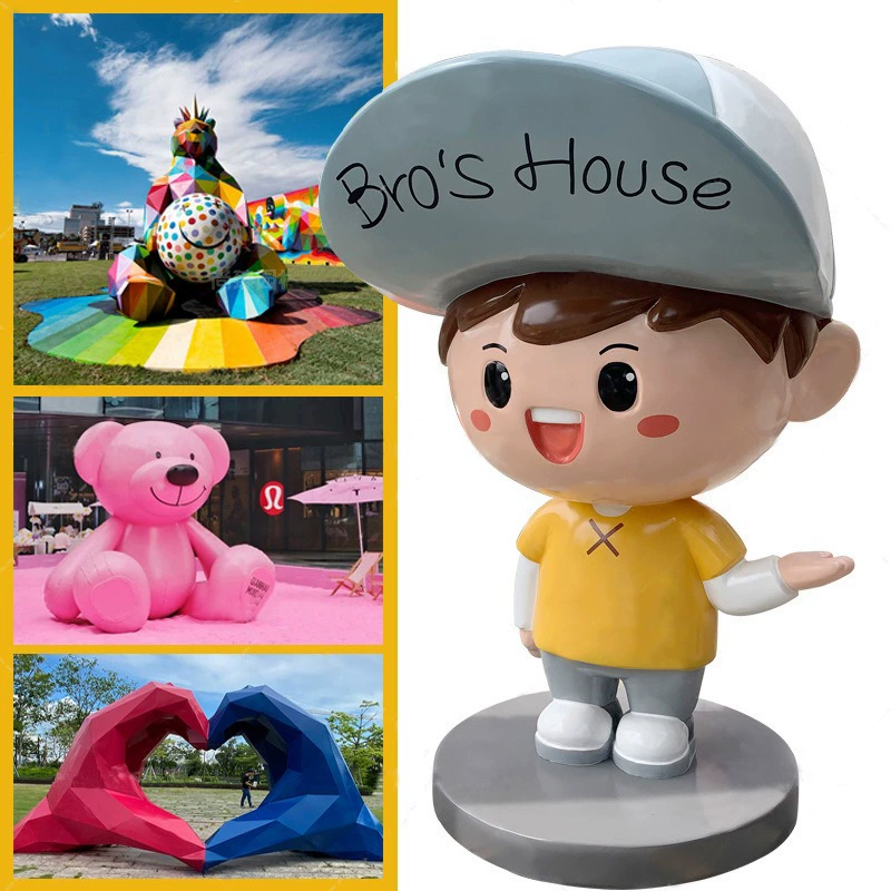 Большой FRP скульптурный торговый центр мягкая перфузия украшения украшения креативный мультфильм мультфильм куклы талисман скульптура