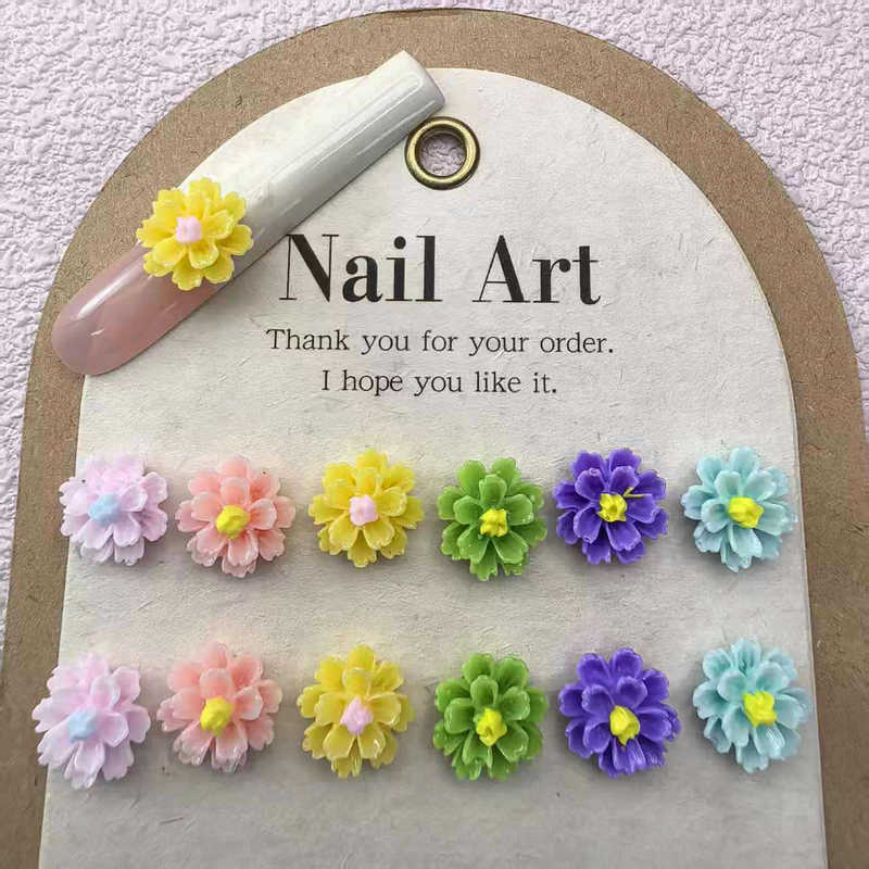 National Trend Art Manicure 12mm Hibiscus Flower Handmade DIY Resin European and American Nail Jewelry Wearable Nail Gift Accessories