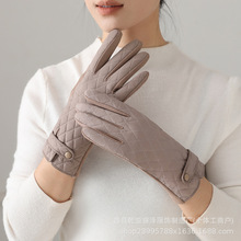 厂家货源跨境新款秋冬季女士加绒保暖手套触屏防寒麂皮绒手套批发