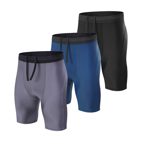 Sports and fitness stretch tights for men, high-waisted hip-lifting pants, basketball training yoga quick-drying compression shorts