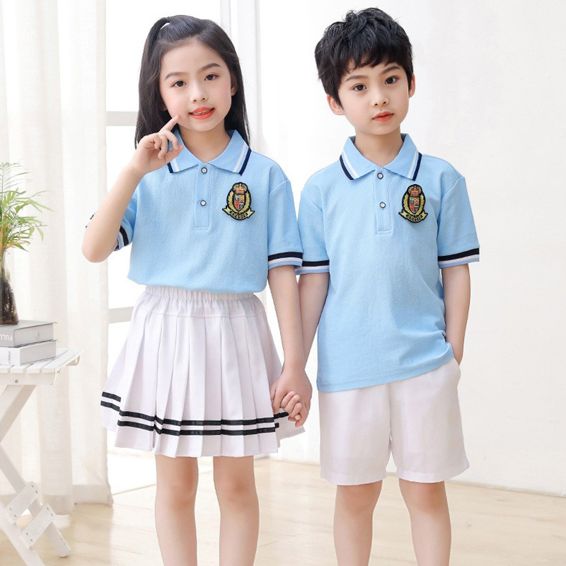 Summer Version of Kindergarten School Uniform in British Style, Children's Graduation Class Uniform, Short Sleeve School Uniform Set for Primary and Middle School Students, Children's Summer Clothing