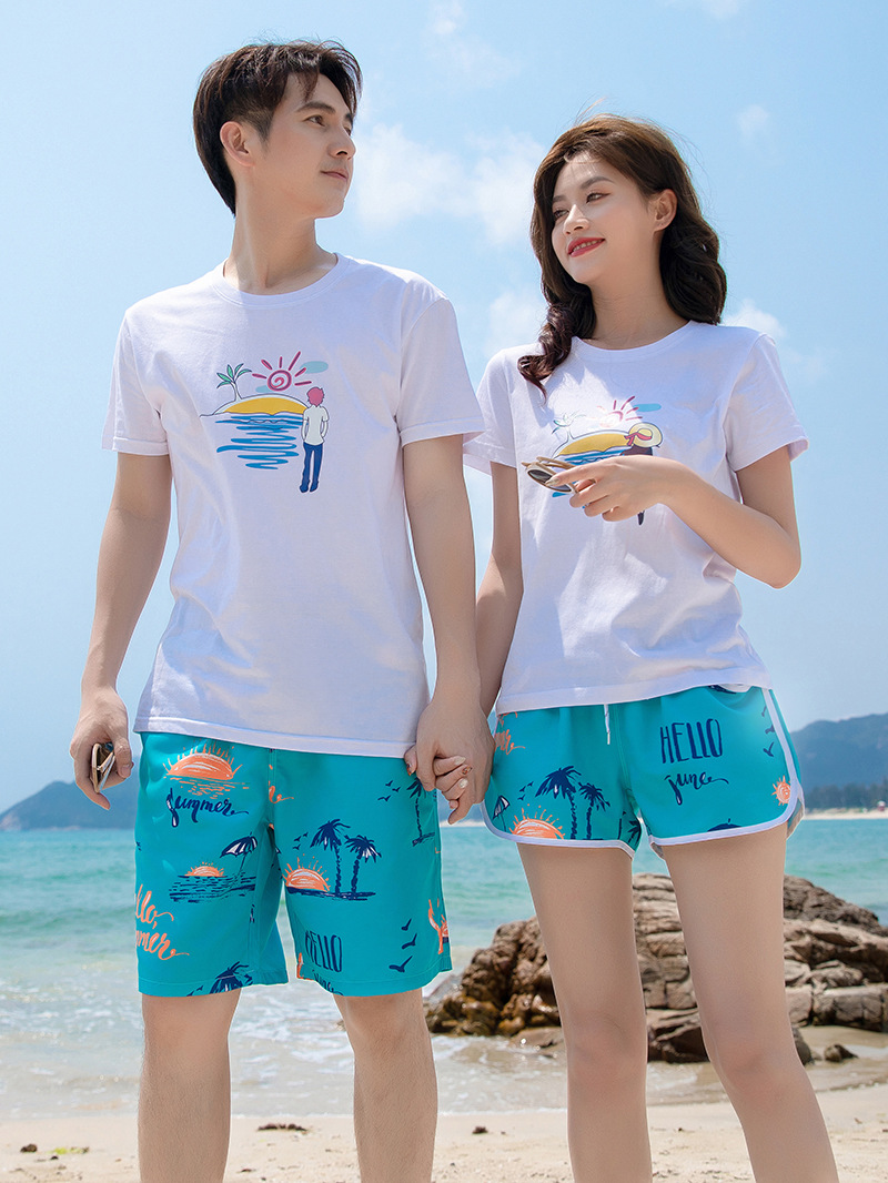 Aprobación directa de fábrica de pantalones cortos de playa nuevos para hombre y mujer del 2025, estilo casual para parejas en vacaciones de playa, corte holgado, pantalones cortos de secado rápido.