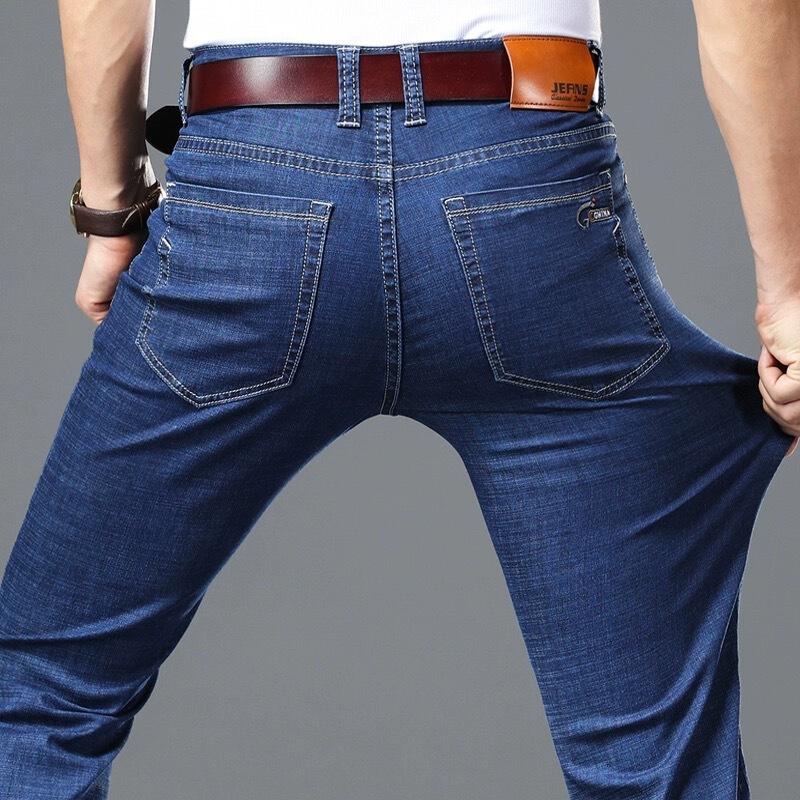 Spring and Summer Ice Silk Ultra-thin Jeans Men's Loose Straight Stretch Long Pants Xintang High-end Plus Size Pants Thin