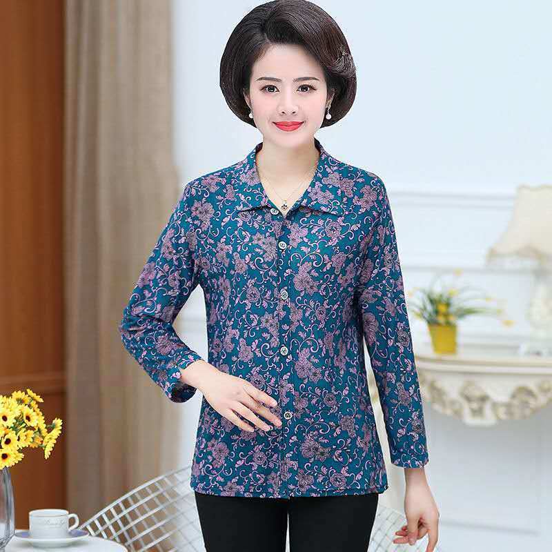 새로운 2022 중년 · 노인 여성 긴팔 셔츠 어머니 플러스 사이즈 중년 코트 40 ∼ 60 세 안감 장우홍
