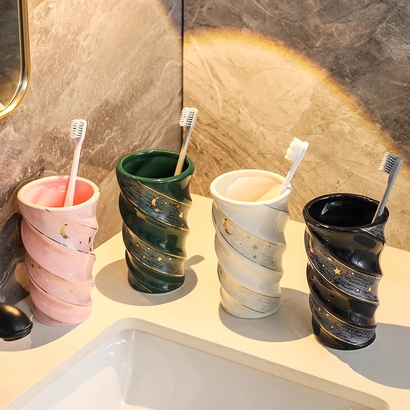 Ensemble de bain de bouche créatif en céramique nordique pour couples, porte-brosse à dents et gobelets pour la maison_voghion.com