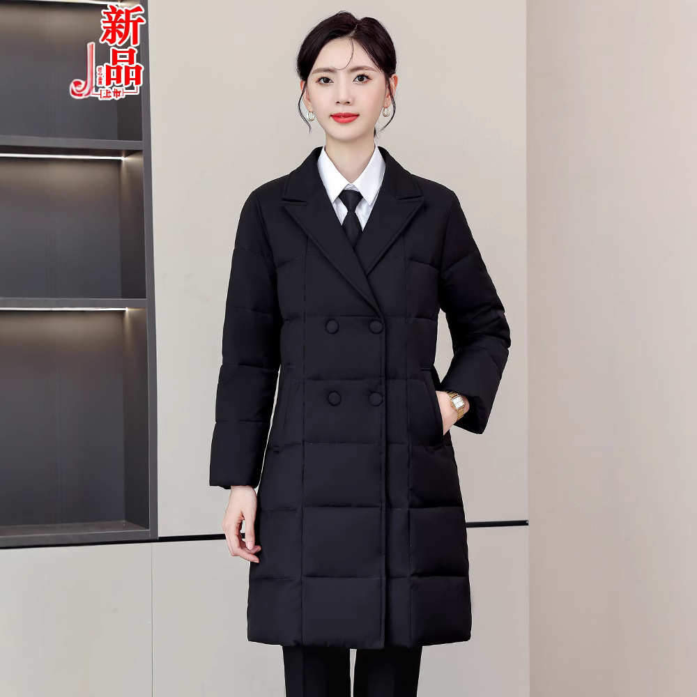 전문 다운 코튼 패딩 코트 여성 가을 및 겨울 중간 길이의 슬림 핏 면화 패딩 코트 작업 옷 보석 상점 작업 옷