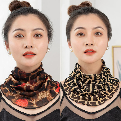 Summer Sun Protection Face Mask and Neck Gaiter for Women, Fashion Full-Face Covering, Thin Satin Scarf, New Versatile Model