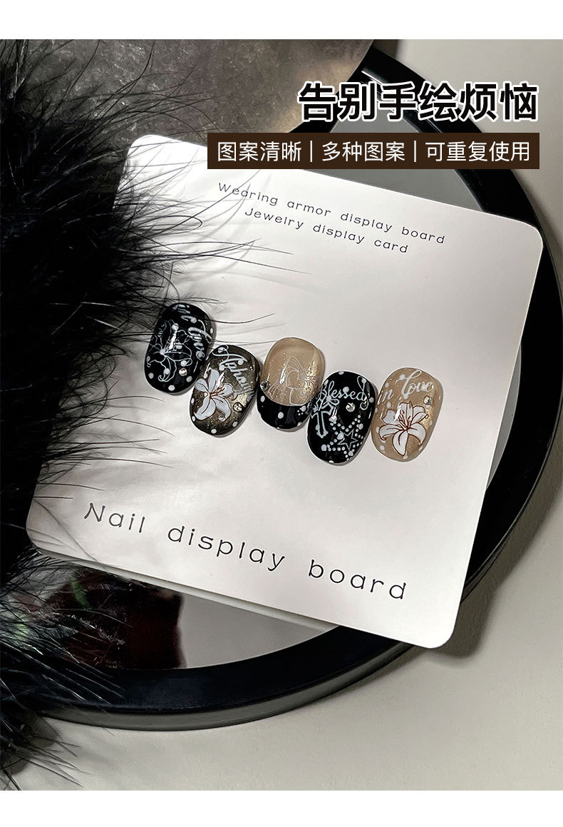 New vintage-style nail art stamping plates featuring musical notes, lilies, polka dots, and crosses – wholesale retro pattern transfer plates