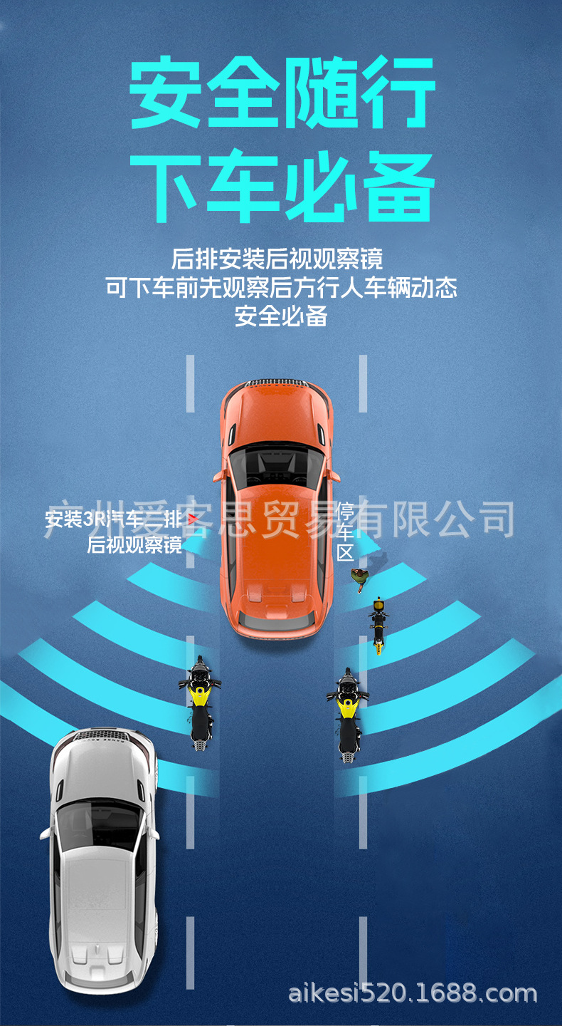 Car Rearview Mirror, Second Row Exit Observation Mirror, Door Opening Anti-Collision, Large Field of View Rear Mirror, Reversing Auxiliary Mirror