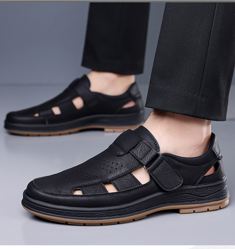 Giày sandal nam cỡ lớn thoáng khí khoét lỗ khóa dán — Màu nâu, màu đen chi tiết 19