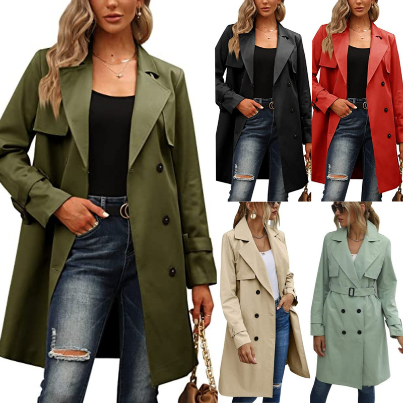 2023 Amazon cross-border European and American popular winter and autumn women's double-breasted fashion casual trench coat Women's 2023 Amazon cross-border European and American popular winter and autumn women's double-breasted fashion casual trench coat Women's