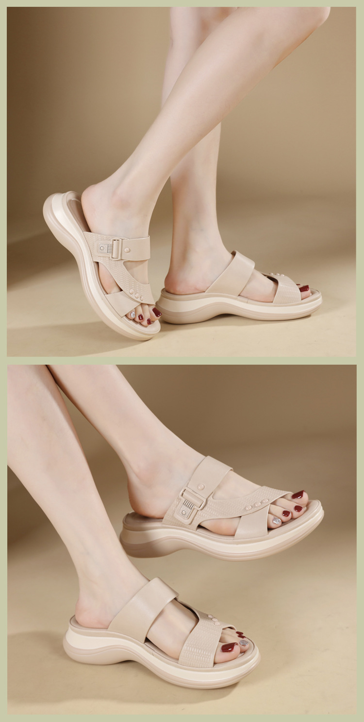 Dép sandal nữ xỏ ngón đế dày chống trơn mùa hè 2026 — Màu đen, Màu camel, Màu mơ chi tiết 7