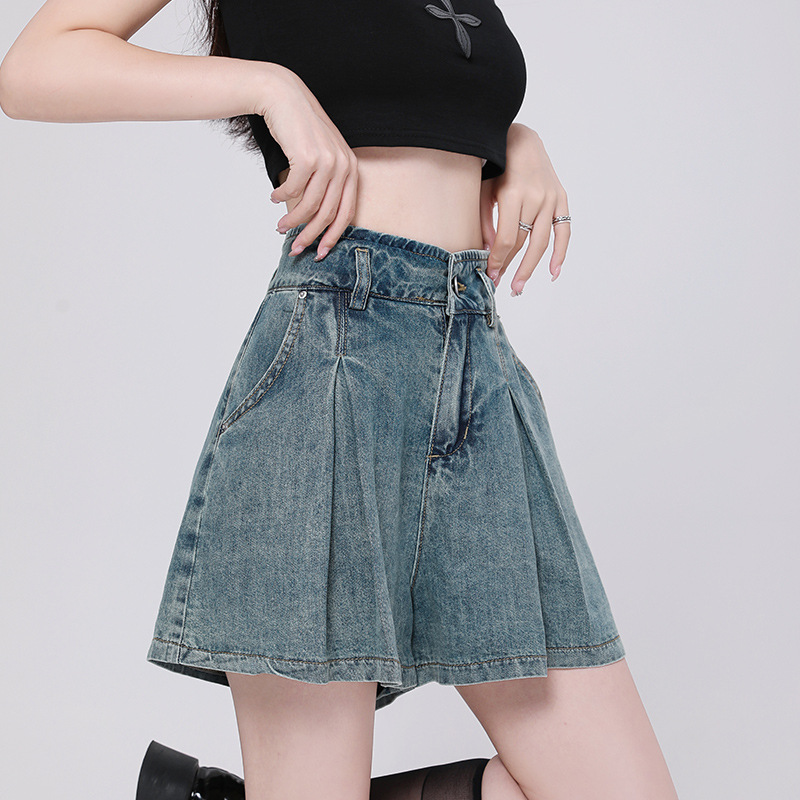 Tencel 데님, 여성 2024 년 새로운 스파이스 걸스 미국 여름 얇은 높은 허리 A 라인 슬리밍 와이드 레그 컬롯
