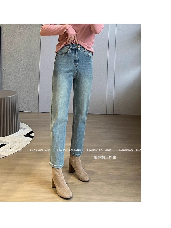 靓小靓天生细腿薯条裤万象弹莱卡棉9分小直筒烟管气质女牛仔裤|undefined
