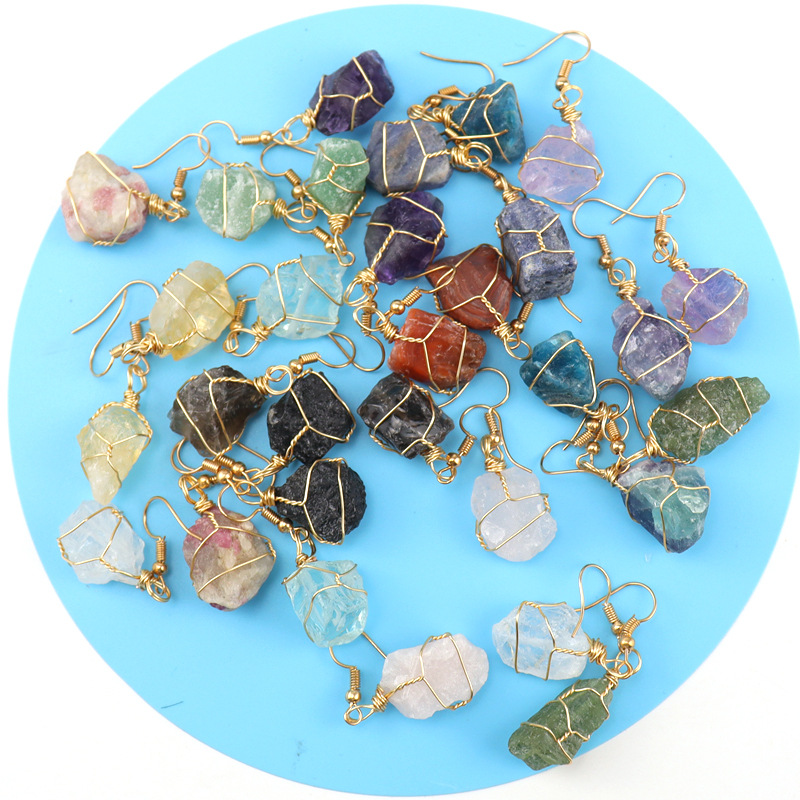 Irregular Pattern 1 Pair Simple Style Irregular Asymmetrical Plating Natural Stone Metal Drop Earrings